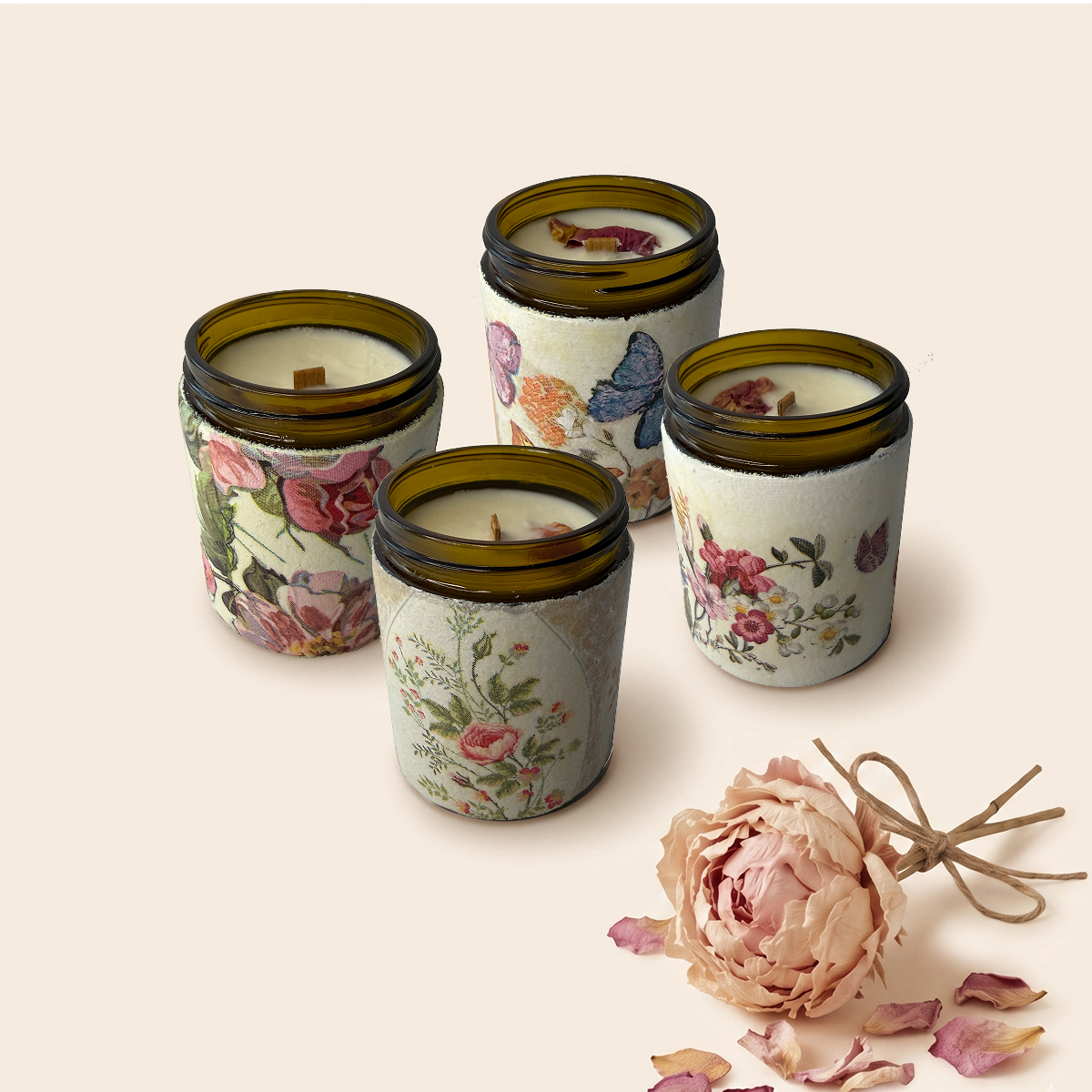 Świeca w słoiczku "Słodka Piwonia" - Piwonia | 180 ml (decoupage)